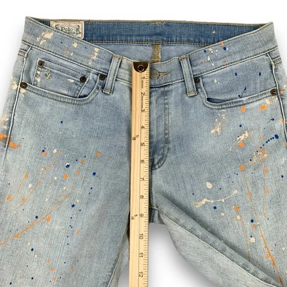 Polo Ralph Lauren Jeans Size 29 Tompkins Skinny Crop Blue Wash Kennedy Painted - Picture 14 of 16